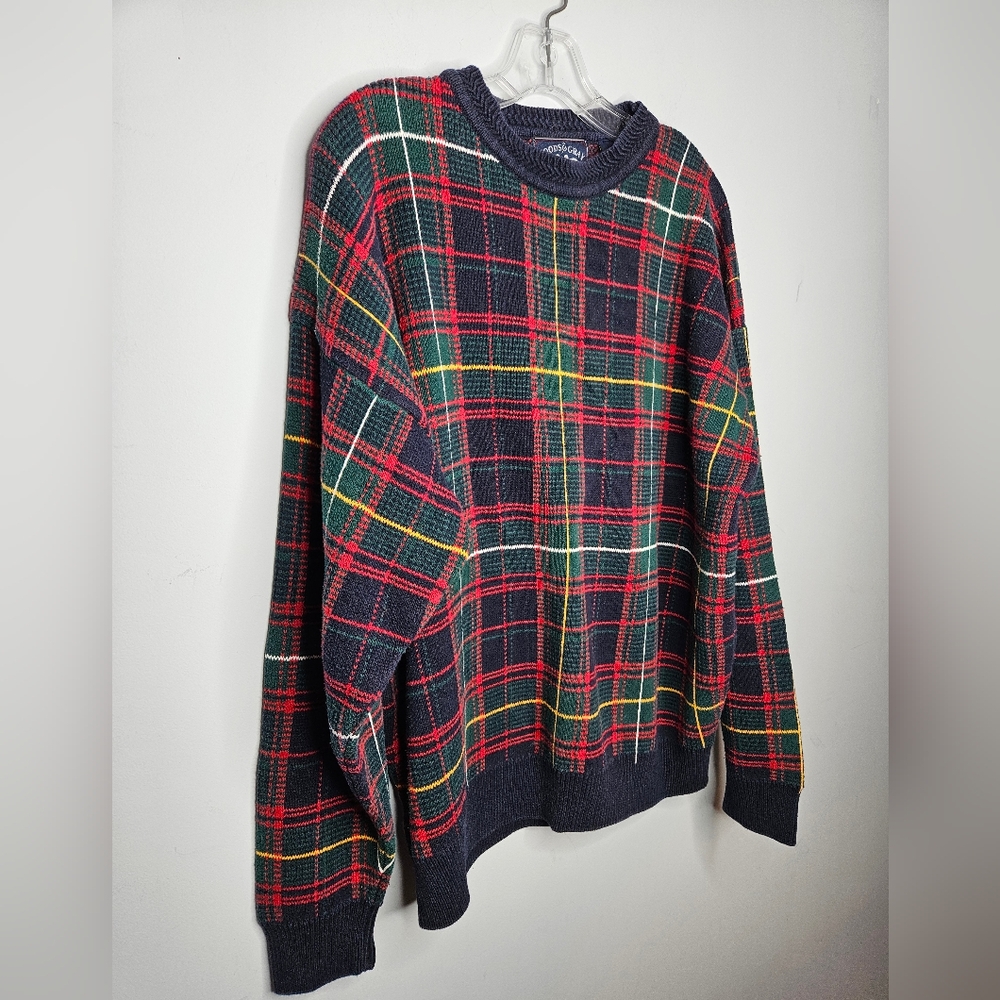 Woods & Gray Navy Plaid 100% Cotton Sweater Sz XL Unisex - Picture 2 of 7